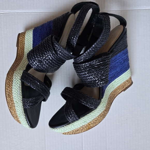 Loeffler Randall Striped Woven Platform Wedge Sandals 9 - Picture 8 of 8